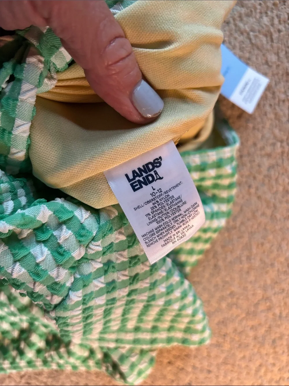 Lands' End Kids One-Piece Swimsuit in Green and White